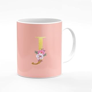 Ceramic coffee cup of 11 oz printed by an elegant creator, personalized gift - Initial personalized monogram in floral pattern - J (VIVE ROSE).. Shop from anywhere in Nigeria and receive your DIAYTAR purchases at affordable prices within a week.