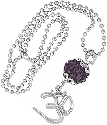 Pandentive OM medallion in massive stainless steel, silver plated, unisex, elegant, brown, rudraksha pearls, with chain, religious jewelry, 1, ssr, 1, sr.. Shop across categories with ease at DIAYTAR NIGERIA, delivering affordability within the week.