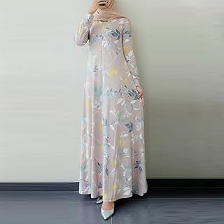 Long Dress with Floral Floral Print Jenny for Women, Abaya Turkish from Dubai, Islamic Jilbab dress, Caftan (Color: Khaki, Size: S).. Your favorite online marketplace — DIAYTAR Nigeria delivers quick and cheap.