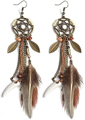 Crochet earrings with long pampilles Delfino, hook earrings with hanging feathered feathers for women and girls, earrings with bow tie, wedding jewelry.. Shop with purpose at DIAYTAR NIGERIA and receive your purchases at unbeatable prices within the week.