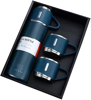 Double -walled thermos set in stainless steel with 2 stainless steel cups for hot and cold drinks (green).. DIAYTAR NIGERIA delivers more than products - we deliver affordable shopping satisfaction nationwide.