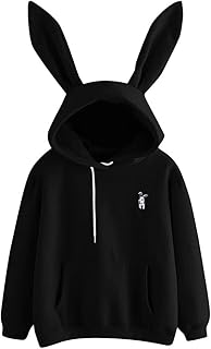 ZZPL Sweatshirt with long-sleeved hoods and rabbit ears for women, plain color, embroidered, for teenagers (color: black, size: l).. Experience budget-friendly shopping at DIAYTAR NIGERIA, Nigeria's premier online marketplace with quick delivery.