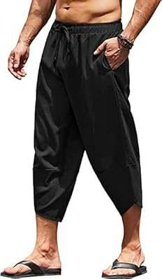 Capri Sarouel Pants in linen for men, light, ample, 3/4 shorts, tightening cord, elastic waist, relaxed beach yoga pants (3xl).. Shop confidently with Nigeria's most trusted e-commerce platform, offering swift and affordable delivery.