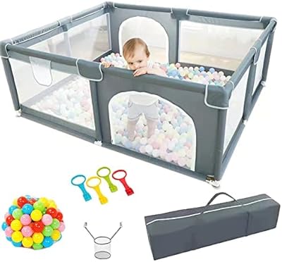 Taister park for babies and toddlers with 50 pit balls and 4 handles (gray, 1.8 x 2.0 m).. DIAYTAR NIGERIA brings the market to your fingertips with affordable prices and swift delivery services.