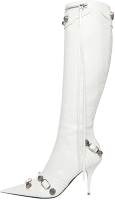 High boots for women - Pointed needle heel with zipper and pompom, long boots for women, sexy, round neck, white, 7, white.. From essentials to electronics, DIAYTAR Nigeria ships your order in no time.