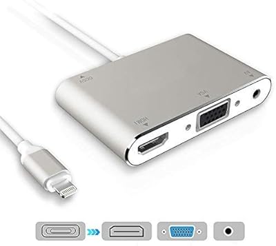 AV HDMI VGA AC adapter, iPhone audio converter for iPhone to HDMI VGA and iPod adapter from the Plus series to HDTV screen (silver).. DIAYTAR NIGERIA: Where thousands of products meet affordable prices and reliable 5-8 day delivery.