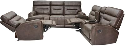 Set of 3 -room crank relaxing sofas, reconstituted leather relaxation armchair with tilting high quality sponge sofa for the living room - brown - 958.. Affordable choices, delivered fast — that's the DIAYTAR Nigeria promise.