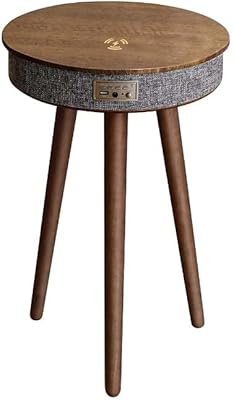 Modern intelligent table with Bluetooth speaker integrated with 360 degrees and Qi wireless charger with modern LED sensor, H60 x L39 cm, corner coffee table (brown).. DIAYTAR NIGERIA bridges the gap between desire and affordability with nationwide delivery in under 8 days.