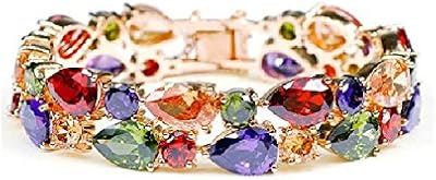 Set of 18 carat pink gold plated bracelets with multicolored Swiss zircones for women/girls, adjustable.. DIAYTAR NIGERIA promises affordability and variety with every purchase, delivered in 5-8 days.