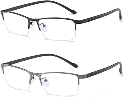 Set of 2 reading glasses blocking blue light for men and women, elegant metallic frame, computer player with spring hinges, anti-blurring/ocular fatigue filter.. DIAYTAR NIGERIA combines affordability with convenience, delivering your purchases within 5-8 days.