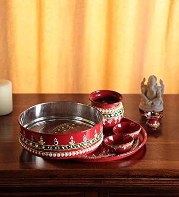 Itiha set Karvachauth / Karvachauthuh / Karva Chauth Puja Thali Indian Indian for gifts for women / Gifts for daughter -in -law / teej Thali / Karvachauth Chani - 10 inches.. From daily deals to exclusive products — DIAYTAR Nigeria has you covered.