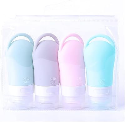 Set of 4 waterproof silicone travel bottles (60 ml) for liquid shampoo, lotion and toiletries with lifting slots (4).. DIAYTAR NIGERIA: Making online shopping accessible to all Nigerians with our affordable platform.