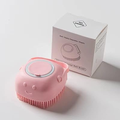 Bath Brush for pets with dog shampoo container, cats, bath cleaning, soft rubber massage brush and silicone (pink).. DIAYTAR NIGERIA: Where quality meets affordability, with thousands of products delivered in less than 8 days.