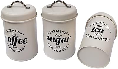 Arabist Set of 3 hermetic tea, coffee and sugar boxes for the kitchen, metal storage containers for cookies, candies, cookies and onions with lids and handles (white).. Experience shopping without limits at DIAYTAR NIGERIA, where affordability meets convenience in just days.