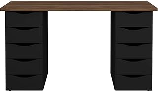 Artani desktop with drawers, black brown with black color - width 136 x depth 45.4 x 29.7 inches height.. Experience budget-friendly shopping at DIAYTAR NIGERIA, Nigeria's premier online marketplace with quick delivery.