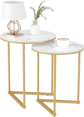 White marble circular circular table: set of 2 rooms.. DIAYTAR NIGERIA: Making online shopping accessible with affordable prices and nationwide delivery service.
