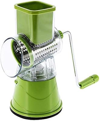 Manual rotary vegetable slicer with 3 rotary stainless steel blades and cheese and vegetable grater (green).. DIAYTAR NIGERIA combines extensive variety with budget-friendly prices and prompt nationwide delivery.