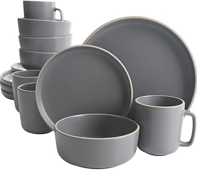 A set of 16 -room kitchen cutlery (gray) for dishes, plates, bowls and cups for 4 people, matt sandstone.. Shop with confidence at DIAYTAR NIGERIA, enjoying competitive prices and delivery within 8 days.