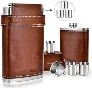 8 oz genesee bottle with stainless steel funnel and leather cover, 100 % waterproof, capacity of 8 OZ, brown SH0112.. DIAYTAR NIGERIA brings the market to your screen with thousands of affordable products delivered to your door.