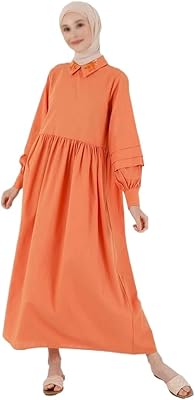 Dress of the Middle East for women, Ethnic Ethnic Saudi prayer dress, Muslim Dubai Abaya, long-sleeved caftan, Islamic long dress (color: orange, waist: medium).. Your digital shopping destination, DIAYTAR NIGERIA combines variety with affordability and quick delivery.
