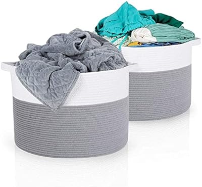 Tomface Large Linen Basket in woven cotton rope, clothes basket with handle, blanket basket, storage basket for toy for children and dogs, baby clothes basket, towel basket (55 x 35 cm) 1 package.. DIAYTAR NIGERIA: Where quality meets accessibility with affordable prices and prompt shipping.