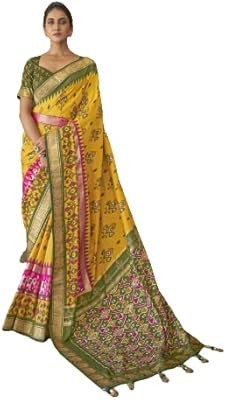 Sari in yellow silk for women with unclassic brown blouse.. Shop with purpose at DIAYTAR NIGERIA and receive your purchases at unbeatable prices within the week.