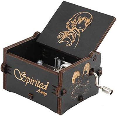 Ancient crank wooden music box of cute creatures for children's birthday (black).. DIAYTAR NIGERIA: Making quality products accessible to all Nigerians at affordable prices.