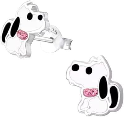 Dog earrings puppy white beagle with pink crystal stones - Sterling 925 silver.. DIAYTAR NIGERIA: Your gateway to affordable online retail with reliable delivery within the week.