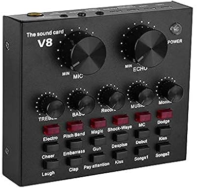 Cizo V8 portable audio mixing interface, Bluetooth sound card for live broadcast/recording/podcast/voice change/karaoke/game/song with sound effects, 3.5 mm microphone intake for guitar, for iOS/Android.. Unlock access to a wide range of products with DIAYTAR NIGERIA's affordable e-commerce platform.