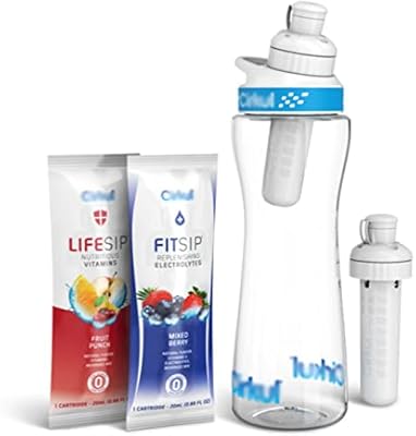Set of 22 oz plastic water bottles with blue and white cap and 2 flavor cartridges (fruit and berry flavor).. Shop confidently with DIAYTAR NIGERIA's vast product range and budget-friendly nationwide shipping.
