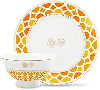 Puttony set and ceramic bowl Plated gold 24 carats Orange Expo 2020 Dubai.. DIAYTAR Nigeria: Where affordability meets fast and reliable e-commerce service.