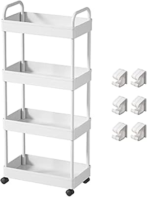 Pivoting storage trolley at 4 APETIA levels with 4 storage baskets and wheels for narrow spaces (with handle (white), 4 levels).. Shop smarter with Nigeria's premier e-commerce platform, featuring affordable products delivered nationwide.