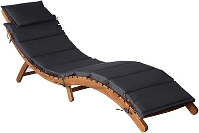 Fidaxl Acacia Wood Long Chair With Cushion For Outdoor Patio, Porch, Wooden tanning bed, Porch long chair, dark gray furniture.. DIAYTAR NIGERIA: Where shopping dreams become reality with affordable prices and prompt shipping.