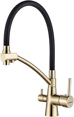 Ibergriff kitchen tap with flexible beak, 3 in 1 sprayer for sink mixer and water filter purifier, brushed gold.. DIAYTAR NIGERIA: Where value shopping meets reliable 5-8 day delivery across the nation.