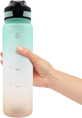 Bottle of water Baqala Guice, without BPA with motivation time markings, waterproof bottle for exercise, outside, campsite (green-orange).. DIAYTAR NIGERIA brings the market to your fingertips with affordable prices and swift delivery services.