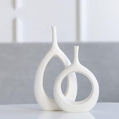 Seha Life Lot of 2 large vases with simple and modern flowers with Bohemian Nordic design | Elegant interior decoration | Flower vase for living room room room | Gift (lot of 2, white).. DIAYTAR NIGERIA: Where every Nigerian finds affordable products delivered within the week.