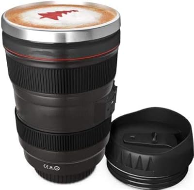 Travel coffee cup with Isolated camera lens in stainless steel without BPA with sliding cover, funny photographer gifts for birthday and Christmas - 12 oz, black.. Need it fast? DIAYTAR Nigeria ships in just 5 to 8 days nationwide.