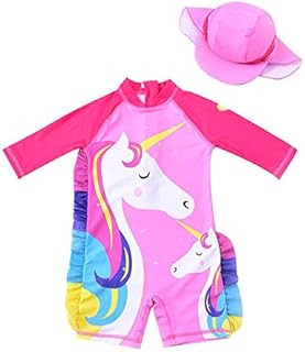 Long sleeve swimsuit for girls with hat and double unicorn pattern (upf 50+).. DIAYTAR NIGERIA brings the marketplace to your home with budget-friendly prices and nationwide delivery.