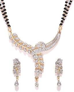 Gold -plated mangalsutra necklace dotted with American diamonds with traditional and modern design for Jubella woman, YBMS_10039a model.. DIAYTAR Nigeria combines variety, affordability, and speed — making your online shopping experience not only enjoyable but also cost-effective.