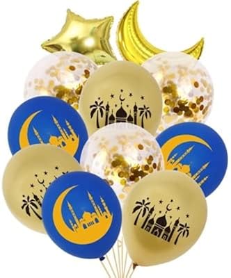 Set of 11 Eid Mubarak balloons for the decoration of Eid in blue and gold | Ramadan Kareem balloons, high quality reusable balloons for Eid.. DIAYTAR NIGERIA brings the nation's largest product catalog to your doorstep at prices you'll appreciate.