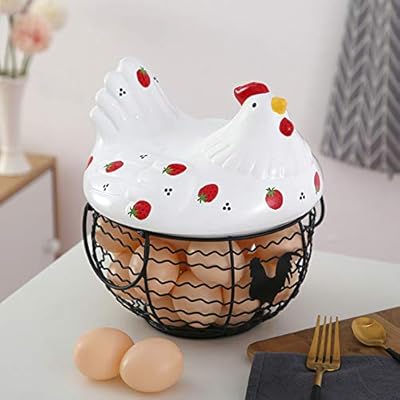 The White Shop Egg Basket in metal wire with ceramic lid for farm chicken and fresh sister holder.. Shop from Nigeria's largest product selection at DIAYTAR, with budget-friendly prices and swift delivery.