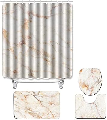 Alyssa waterproof shower curtain, toilet cover, non -slip basic carpet, bathroom decoration (4 rooms/set).. DIAYTAR NIGERIA brings the market to your screen with thousands of affordable products delivered to your door.