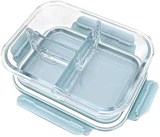 Elissa glass lunch box with hermetic lid for food storage in the microwave, oven and refrigerator for the house, office and school (blue 3 compartments).. DIAYTAR NIGERIA revolutionizes online retail with our extensive selection and dependable shipping service.