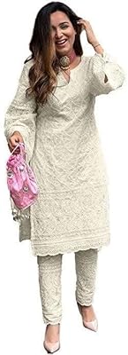 Vrinda Together Chikankari Kurtis in Indian Cotton White Cream for Women, Summer Dress, Tunic, High and Pants, Salwar Pakistani costume.. Experience the convenience of one-stop shopping with DIAYTAR NIGERIA's diverse and affordable marketplace.