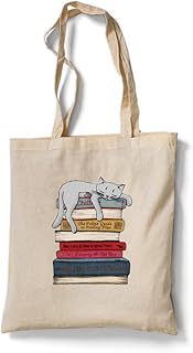 Reusable tote bag in ecological cotton canvas / shopping / cat shoulder bag on book, multicolored, l.. DIAYTAR NIGERIA makes online shopping accessible with our comprehensive platform and prompt delivery service.