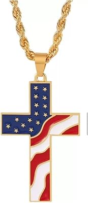 Stainless steel cross necklaces with golden American flag, stainless steel, without precious stones.. DIAYTAR NIGERIA makes luxury accessible with our affordable prices and dependable delivery service.