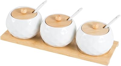 Set of 3 Dagnol porcelain spice bowls, Sucrier and saltchy set with ceramic spoons and bamboo cover, Pottery bowl for sugar, salt, tea, coffee and spices.. Discover why thousands choose DIAYTAR NIGERIA for affordable products delivered in less than a week.