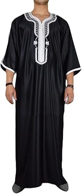 Islamic clothing for men half sleeves embroidered slot on the front abaya black united Arabia Saudi clothes long (color: black, size: l).. Find quality and variety without breaking the bank — only on DIAYTAR Nigeria.