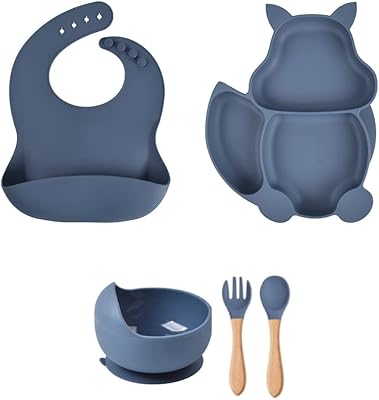 Set of dishes for children without BPA, plate and bowl divided with suction cup, Silicone adjustable bib for dining room supplies for toddlers (navy blue).. Order today, receive this week — shopping with DIAYTAR Nigeria is that simple.