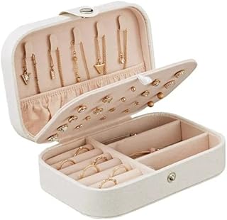 Portable jewelry box, leather travel jewelry case for women, double -layer jewelry organizer for rings, necklaces, earrings, necklaces, bracelets - beige.. Enjoy stress-free shopping with affordable prices on DIAYTAR Nigeria.